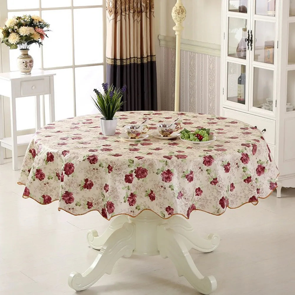 Nappe Ronde Imperméable et Anti-Tache en PVC (152 / 180 cm) – Motif Fleuri