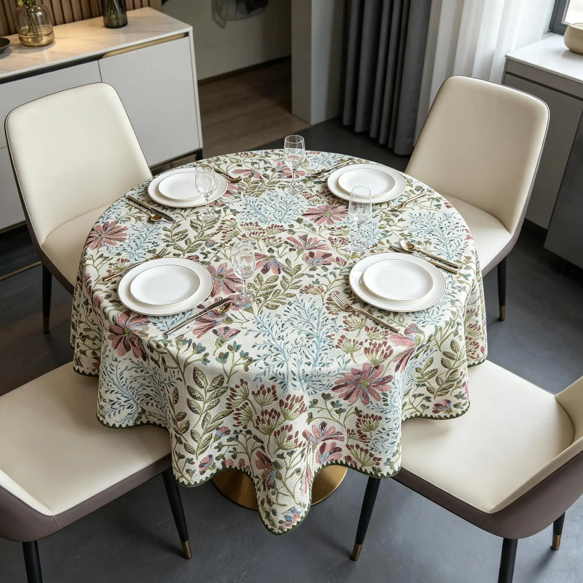 Nappe Ronde en Coton Jacquard – Douce, Lavable, Idéale pour la Cuisine et les Réceptions