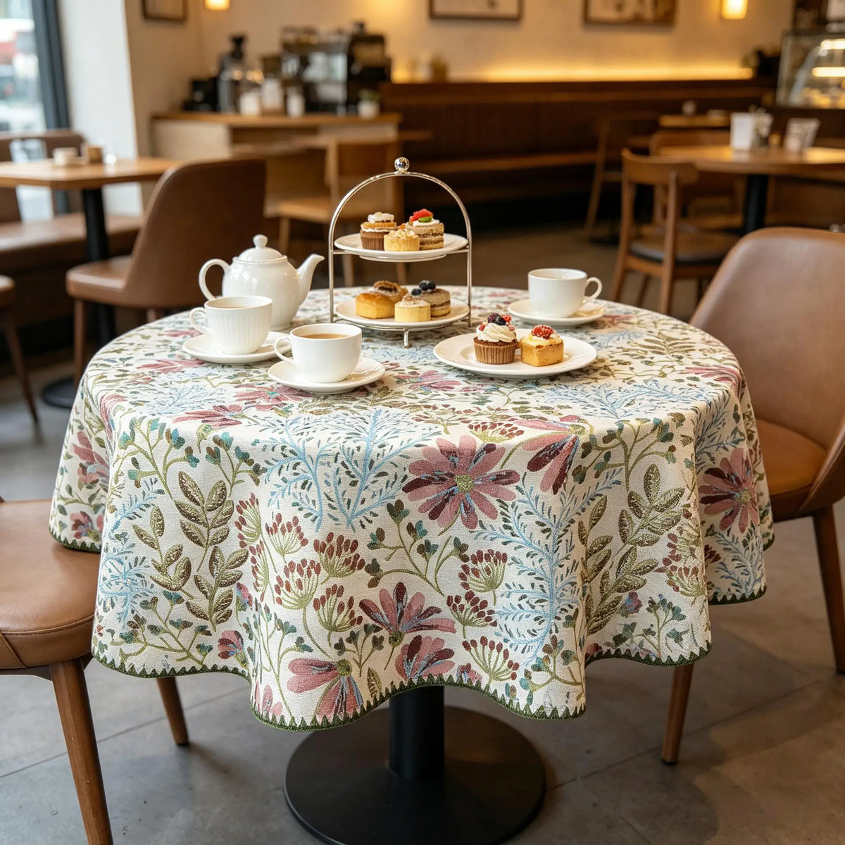 Nappe Ronde en Coton Jacquard – Douce, Lavable, Idéale pour la Cuisine et les Réceptions