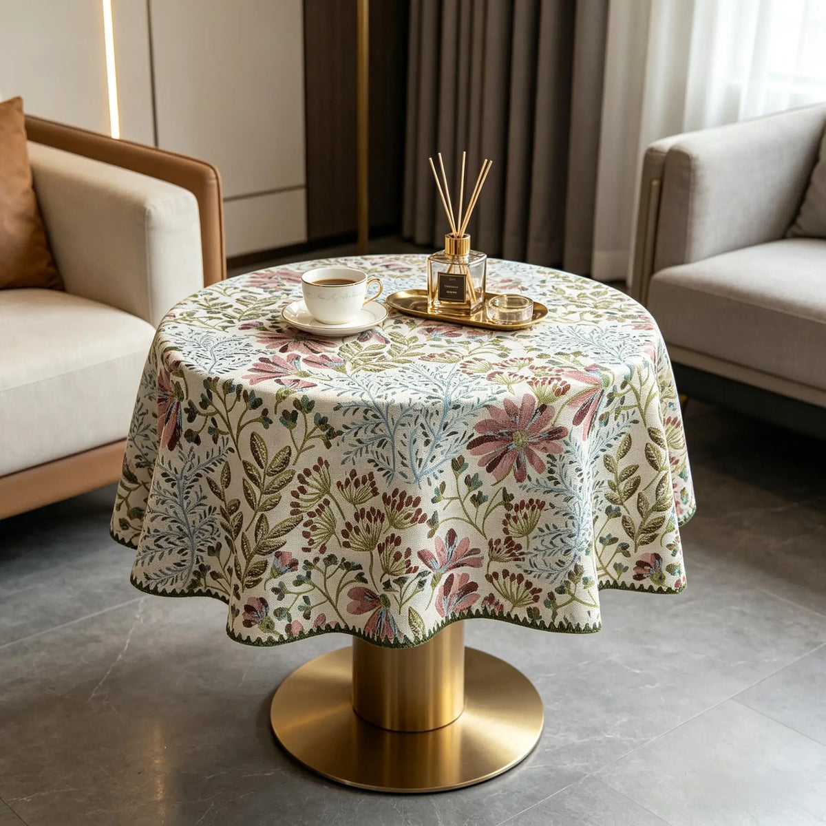 Nappe Ronde en Coton Jacquard – Douce, Lavable, Idéale pour la Cuisine et les Réceptions