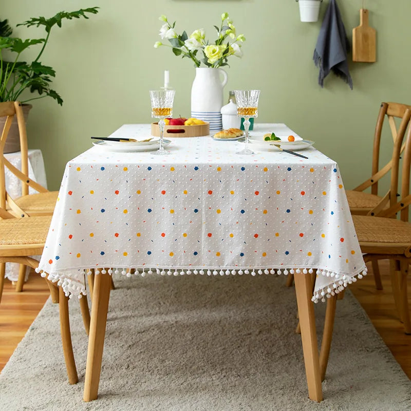 Nappe Style Pastoral Coton Dentelle & Pompons