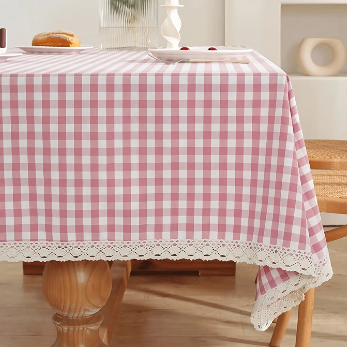Nappe à Carreaux Vichy et Dentelle – Idéale pour Repas de Famille et Mariage