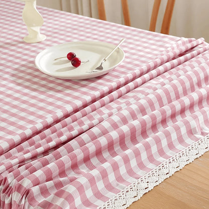 Nappe à Carreaux Vichy et Dentelle – Idéale pour Repas de Famille et Mariage