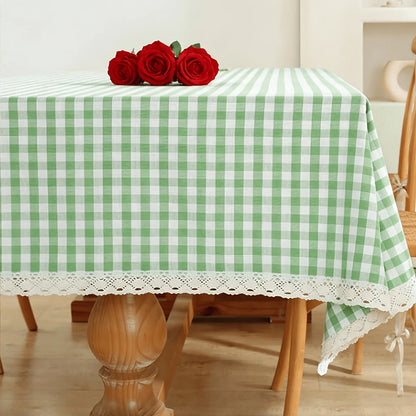 Nappe à Carreaux Vichy et Dentelle – Idéale pour Repas de Famille et Mariage