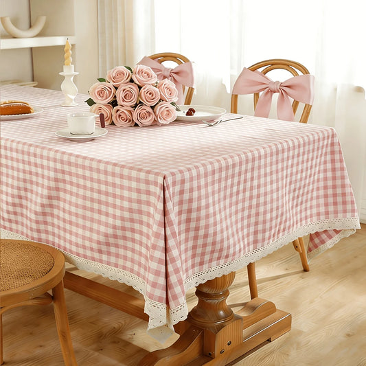 Nappe à Carreaux Vichy et Dentelle – Idéale pour Repas de Famille et Mariage