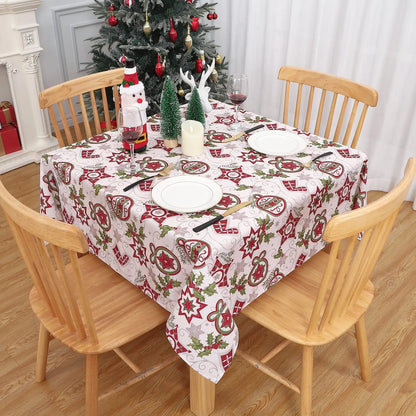 Nappe de Noël Blanche Étoilée – Nappe Carrée Imperméable et Anti Taches pour Repas de Fête