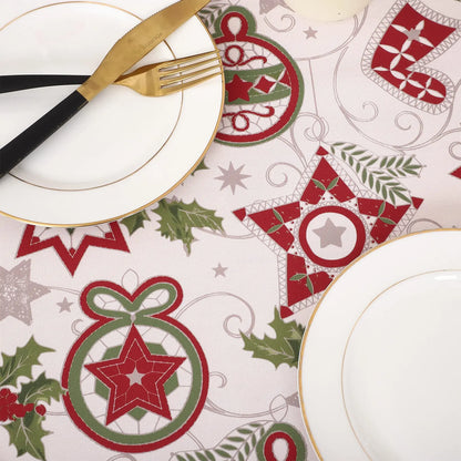 Nappe de Noël Blanche Étoilée – Nappe Carrée Imperméable et Anti Taches pour Repas de Fête