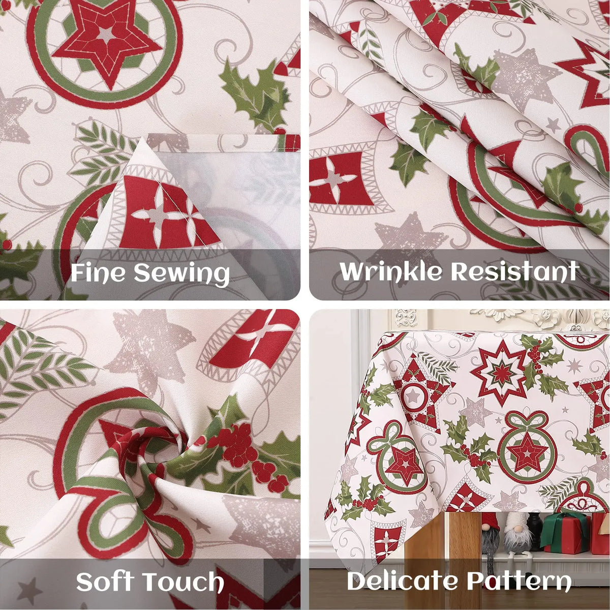 Nappe de Noël Blanche Étoilée – Nappe Carrée Imperméable et Anti Taches pour Repas de Fête