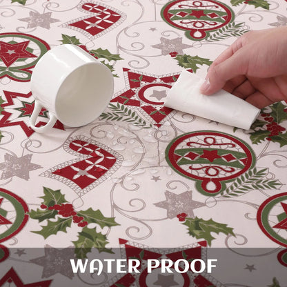 Nappe de Noël Blanche Étoilée – Nappe Carrée Imperméable et Anti Taches pour Repas de Fête
