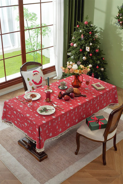 Nappe de Noël Rectangulaire Brodée à Volants – Coton Style Rétro Fermette pour Table à Manger