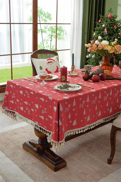 Nappe de Noël Rectangulaire Brodée à Volants – Coton Style Rétro Fermette pour Table à Manger