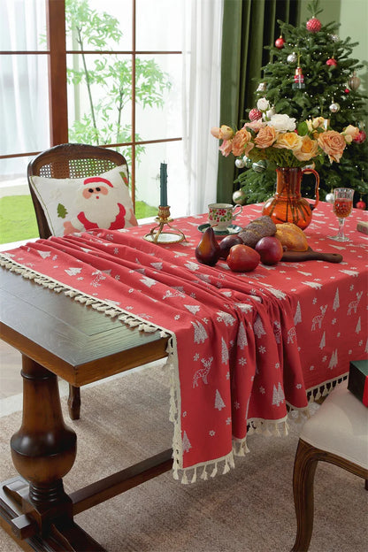 Nappe de Noël Rectangulaire Brodée à Volants – Coton Style Rétro Fermette pour Table à Manger