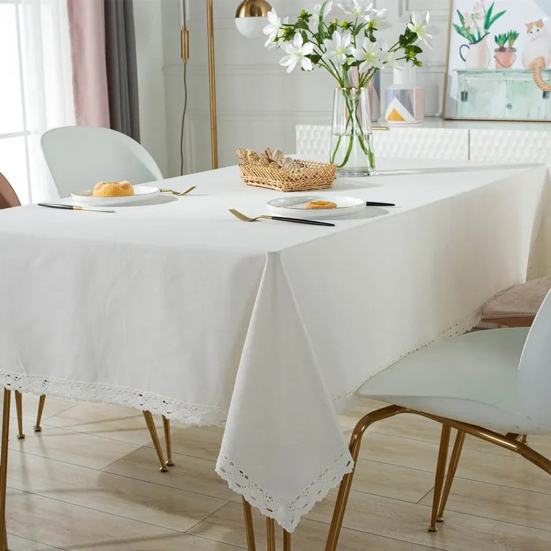 Nappe de Table Rectangulaire en Dentelle Blanche – Anti-Poussière