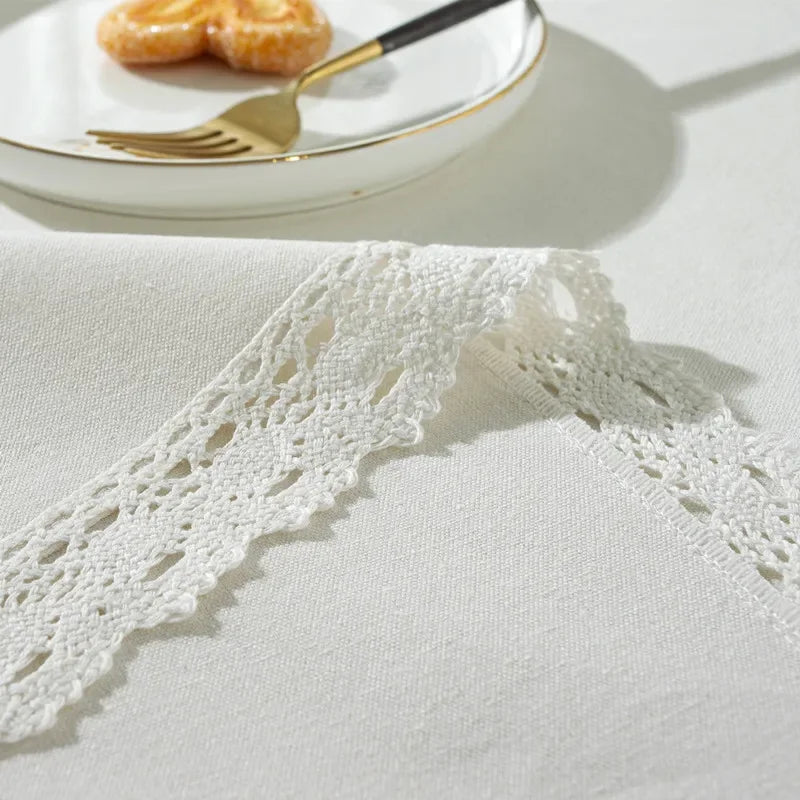 Nappe de Table Rectangulaire en Dentelle Blanche – Anti-Poussière