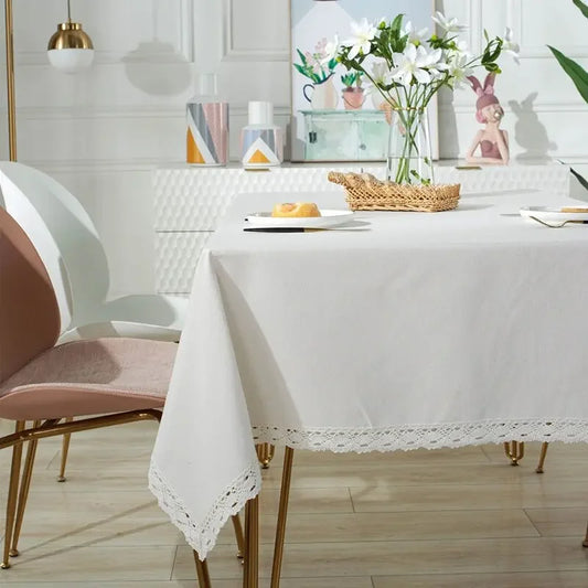 Nappe de Table Rectangulaire en Dentelle Blanche – Anti-Poussière
