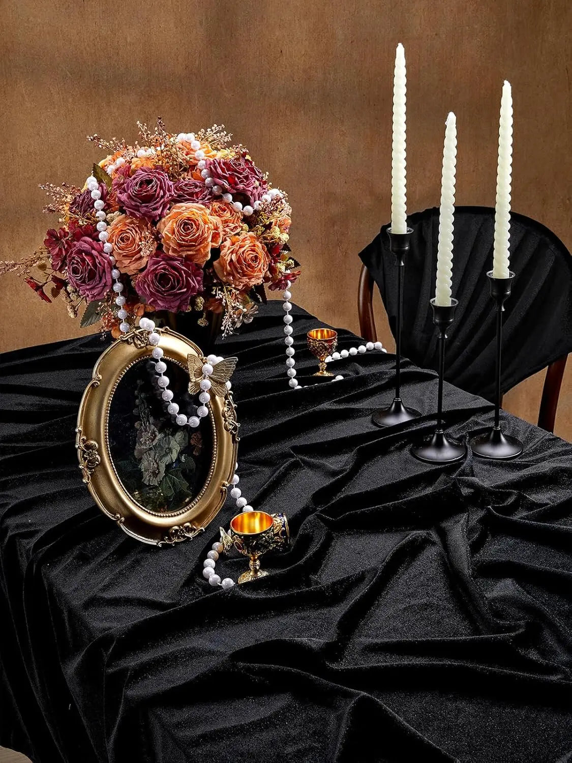 Nappe en Velours Noir pour Halloween – Nappe Rectangulaire Luxueuse pour Table à Manger et Mariage