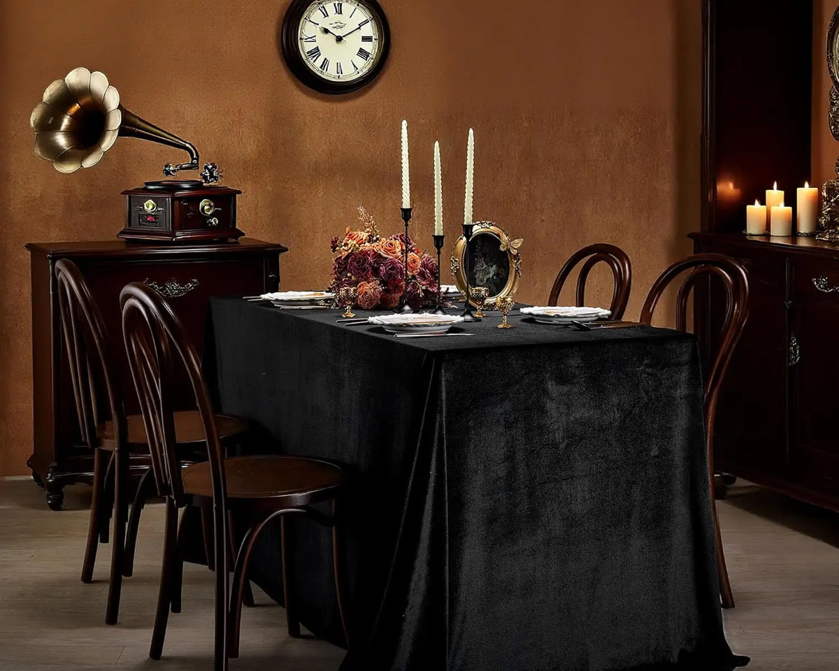 Nappe en Velours Noir pour Halloween – Nappe Rectangulaire Luxueuse pour Table à Manger et Mariage