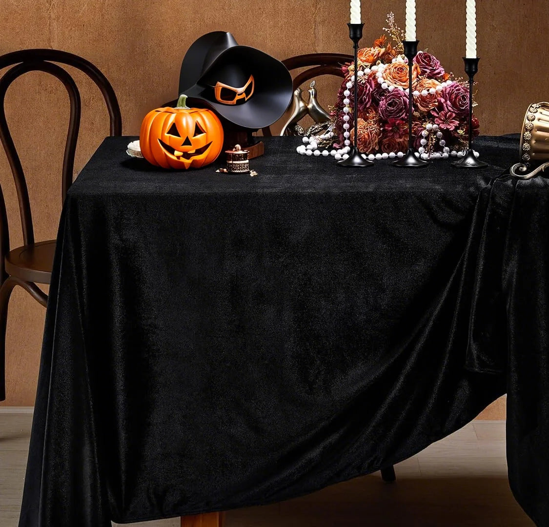 Nappe en Velours Noir pour Halloween – Nappe Rectangulaire Luxueuse pour Table à Manger et Mariage