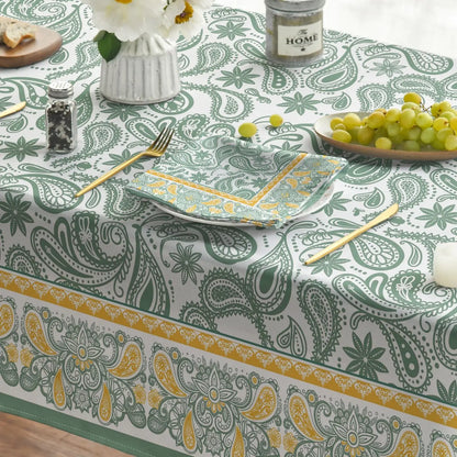 Nappe rectangulaire à motif floral bohème vert cachemire