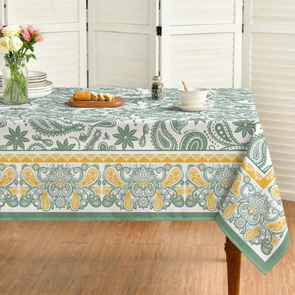 Nappe rectangulaire à motif floral bohème vert cachemire
