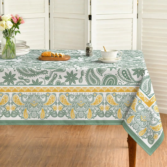 Nappe rectangulaire à motif floral bohème vert cachemire