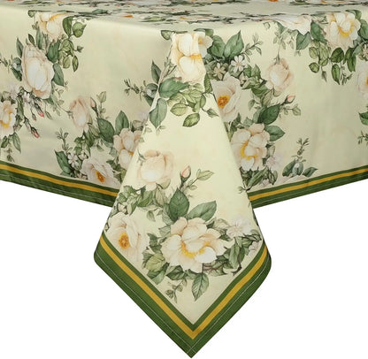 Nappe Rectangulaire Vert Pâle à Motifs Roses – Imperméable et Réutilisable pour les Fêtes