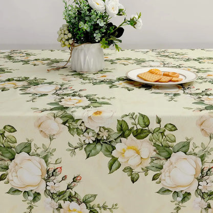 Nappe Carrée Vert Pâle à Motifs Roses – Imperméable et Réutilisable pour les Fêtes
