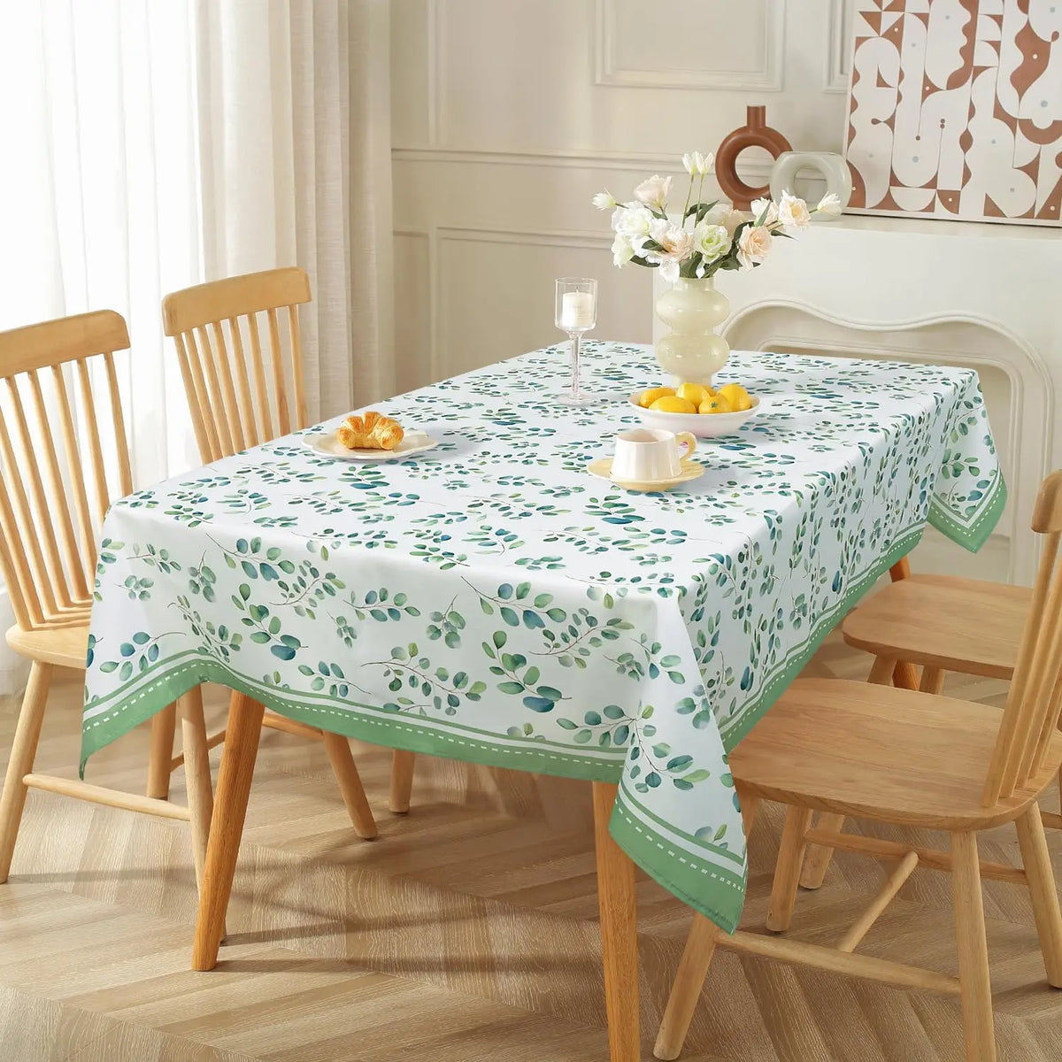 Nappe Rectangulaire Vert Eau à Motif Champêtre – Imperméable et Réutilisable pour les Fêtes