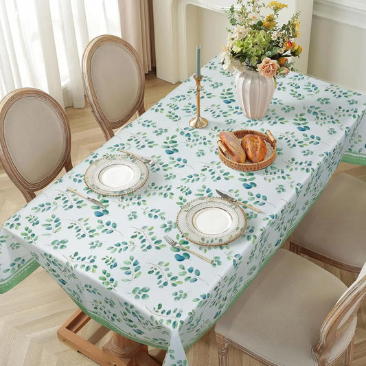 Nappe Rectangulaire Vert Eau à Motif Champêtre – Imperméable et Réutilisable pour les Fêtes
